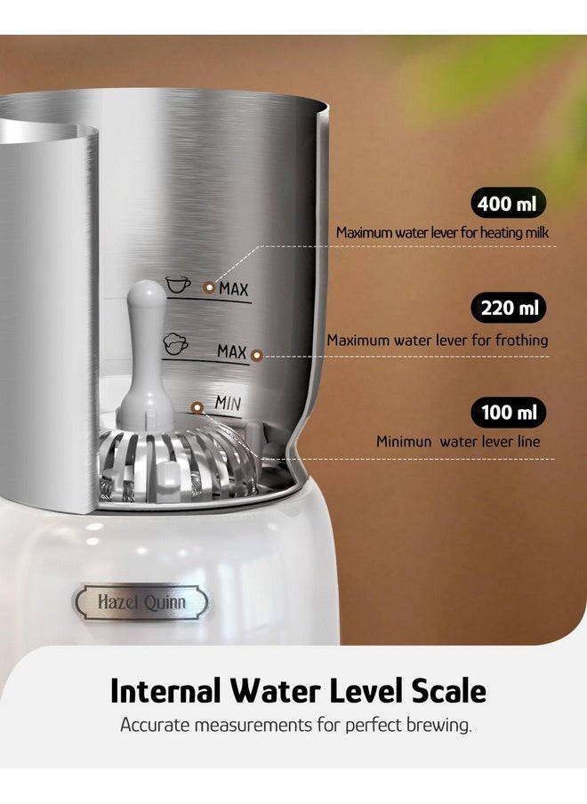 HAZEL QUINN - Hazel Quinn Milk Frother, 5 Functions, Variable Temp & Thickness Frother and Steamer, Detachable for Dishwasher Safe, 400ML/13.5OZ for Hot & Cold Latte, Cappuccino - Pearl White - Image 1