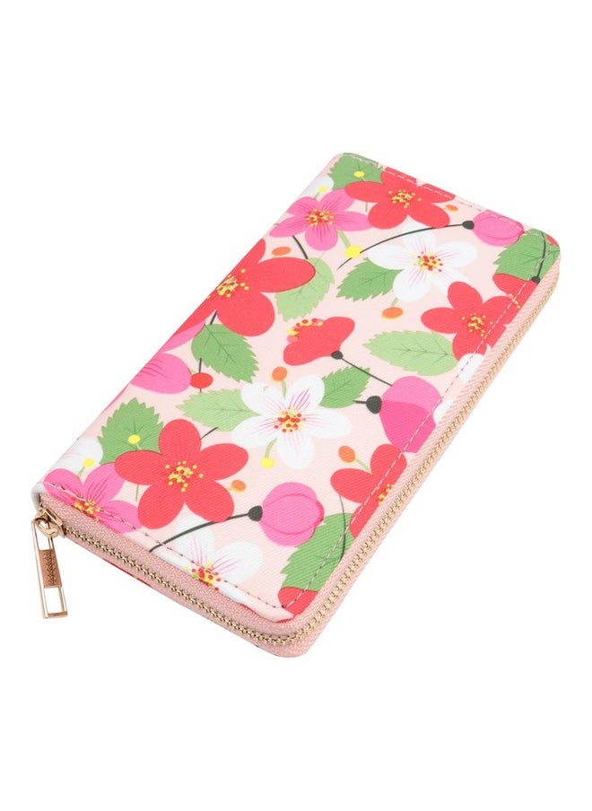 RIAH FASHION - Lovely Plant Floral Leaf Print Zip Around Wallet Cute Pattern Zipper Clutch Purse Card & Phone Slots Paisley Flower Cactus Tropical (Zip Wallet Flower Pink) - Image 1