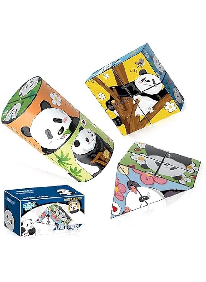 HOOKOR 3 Pack Cute Panda Magic Cube Set,3D Infinity Star Cube Magnet Fidget Toy , Puzzle Cubes for Kids and Adults  - Image 1