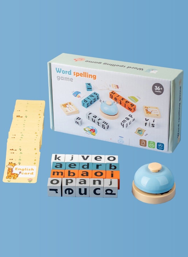 Premium English Spelling Educational Building Blocks Toy for Kids | Interactive Word Formation Game with 20 Alphabet Blocks, 64 Vocabulary Cards & Bell | Safe, Portable & Enhances Cognitive Skills - Image 1