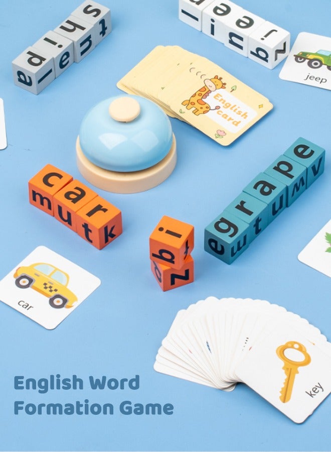 Premium English Spelling Educational Building Blocks Toy for Kids | Interactive Word Formation Game with 20 Alphabet Blocks, 64 Vocabulary Cards & Bell | Safe, Portable & Enhances Cognitive Skills - Image 2
