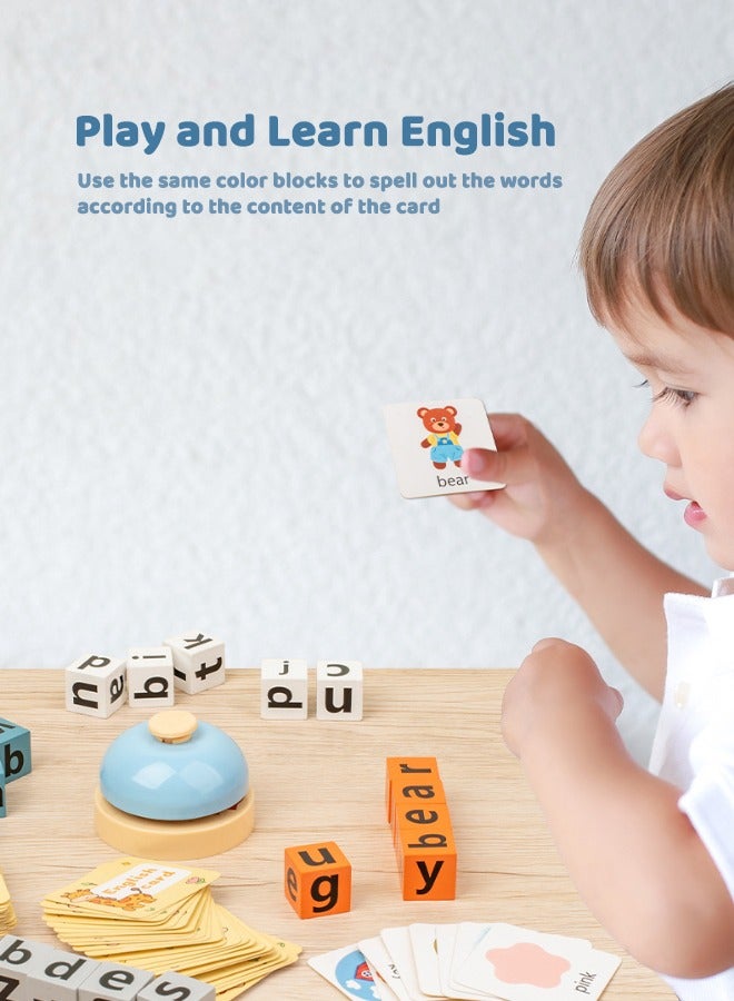 Premium English Spelling Educational Building Blocks Toy for Kids | Interactive Word Formation Game with 20 Alphabet Blocks, 64 Vocabulary Cards & Bell | Safe, Portable & Enhances Cognitive Skills - Image 3