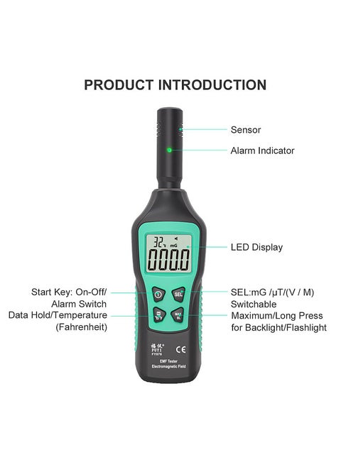 EMF Meter Electromagnetic Radiation Detector Household Handheld High Precision Electromagnetic Wave Radiation Tester Radiation Monitor FY876 Black