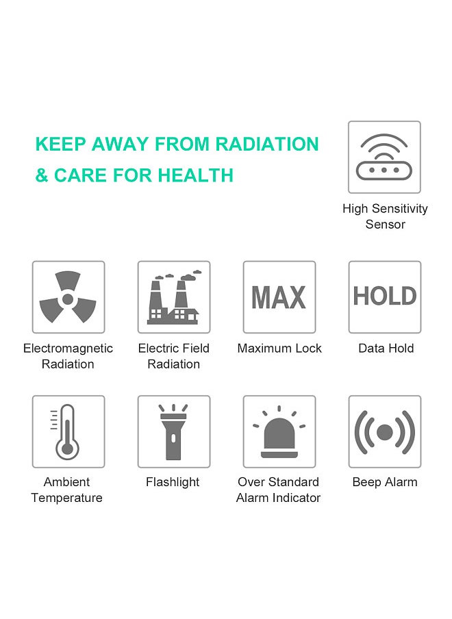 EMF Meter Electromagnetic Radiation Detector Household Handheld High Precision Electromagnetic Wave Radiation Tester Radiation Monitor FY876 Black