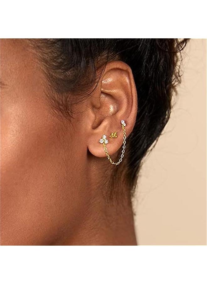 PAVOI - 14K Gold Plated 925 Sterling Silver Posts Pair of Flat Back Stud Earrings for Women | Cartilage Helix Piercing | Heart Moon Snake erfly Earring - Image 1