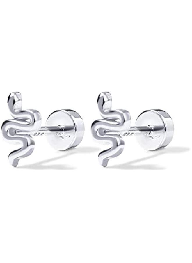 PAVOI - 14K Gold Plated 925 Sterling Silver Posts Pair of Flat Back Stud Earrings for Women | Cartilage Helix Piercing | Heart Moon Snake erfly Earring - Image 1