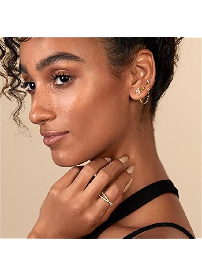 PAVOI - 14K Gold Plated 925 Sterling Silver Posts Pair of Flat Back Stud Earrings for Women | Cartilage Helix Piercing | Heart Moon Snake erfly Earring - Image 1