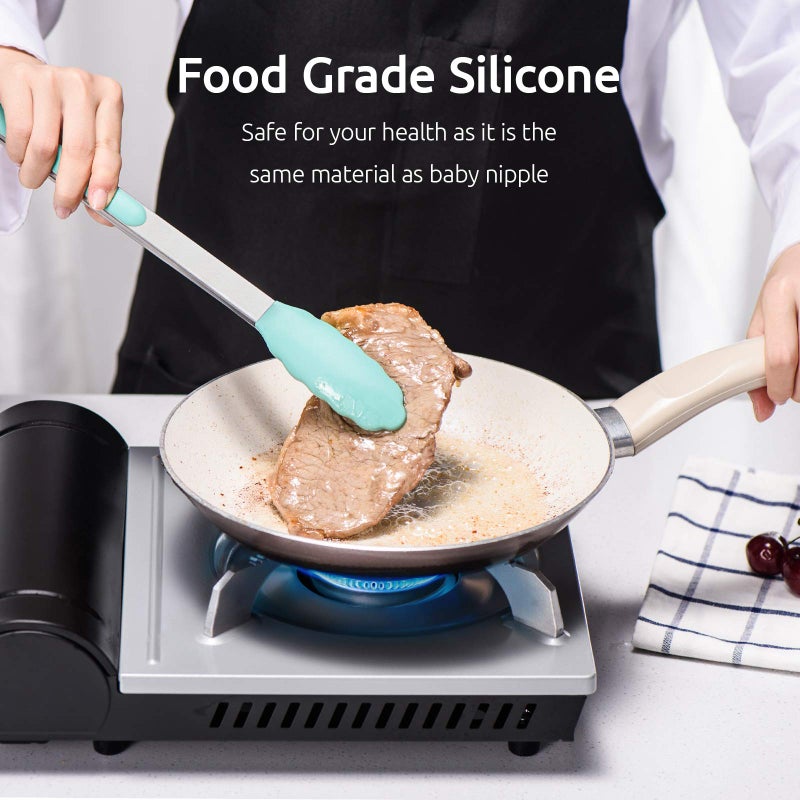 U-Taste Kitchen Tongs, U-Taste 7/9/12 inches Cooking Tongs, with 600ÂºF High Heat-Resistant Non-Stick Silicone Tips, 18/8 Stainless Steel Handle, for Food Grill, Salad, BBQ, Frying, Serving, Pack of 3(Teal) - Image 4