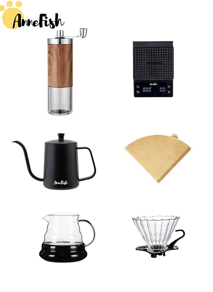 Drip Coffee Maker Set With 6 Pcs Camping Coffee Marker Coffee Machine Filter Coffee Tool Set for Outdoor 