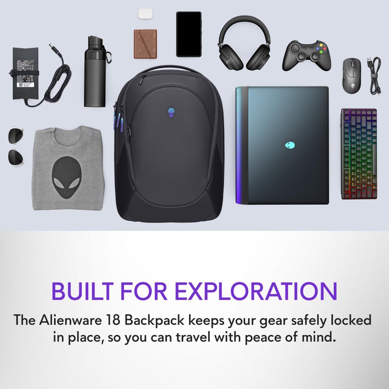 Alienware 18 Backpack - AW7825P - 28L Capacity, 3D Breathable Mesh, Magnetic Pocket Organizers, RFID Safe Pocket, Weather resistant, 3D Iridescent Reflective Alienware logo - Alienware Black - Image 2