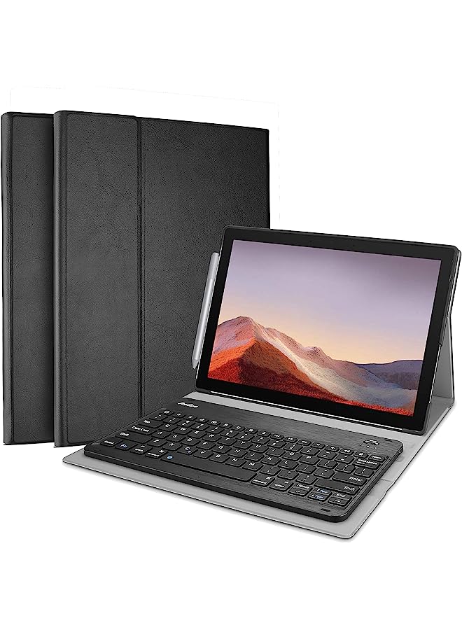 Procases Keyboard Case For Surface Pro 7 Plus(2021) / Pro 7 (2019) /Pro 6 (2018) /Pro 5 (2017) /Pro 4 (2015) 12.3" Tablet, Slim Light Smart Cover With Magnetically Detachable Wireless Keyboard -Black - Image 1