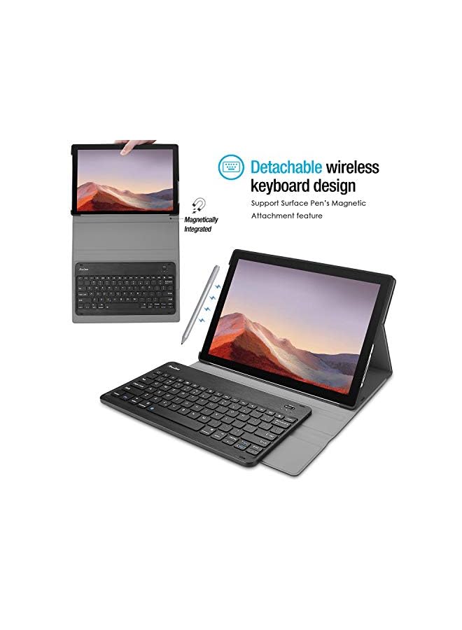 Procases Keyboard Case For Surface Pro 7 Plus(2021) / Pro 7 (2019) /Pro 6 (2018) /Pro 5 (2017) /Pro 4 (2015) 12.3" Tablet, Slim Light Smart Cover With Magnetically Detachable Wireless Keyboard -Black - Image 3
