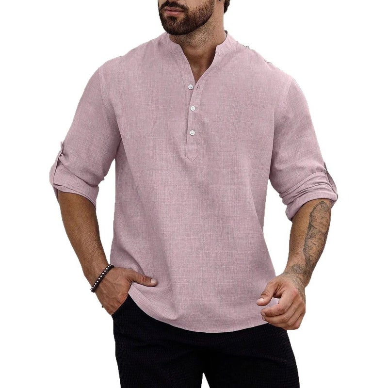 Men's Casual Long Sleeve Shirt Solid Color Lightweight Polyester Blend - Image 5