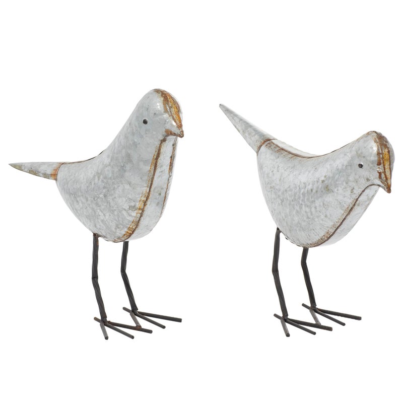 Deco 79 Metal Bird Decorative Sculpture Home Decor Statues, Set of 2 Accent Figurines 12", 13"H, Gray - Image 1