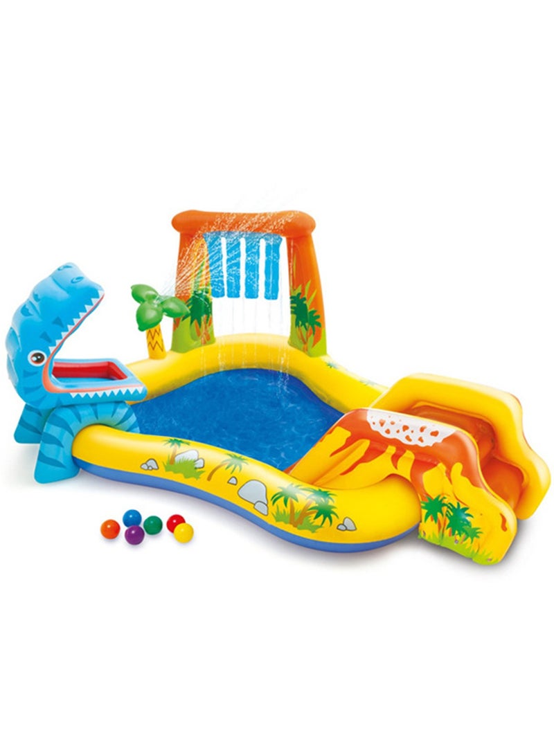 INTEX Dinosaur Inflatable Swimming Pool With Volcano Slide，Animal Cartoon Water Slide Play Center，Kid Portable Spray Water Pool，Security Lightweight Funny 249×191×109CM - Image 1