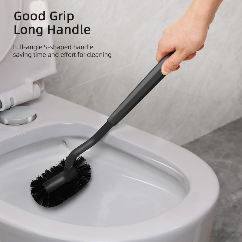 HAMITOR Toilet Bowl Brush Holder Set: Bathroom Deep Cleaning Toilet Cleaner Scrubber Under Rim with Curved Bristle for Dead Corner Clean - Hidden Rv Toilet Decorative Accessories with Caddy- Black - Image 5