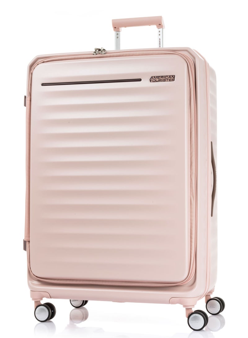 AMERICAN TOURISTER Frontec Suitcase, Check-In Size 79 cm / 29 inch, 4 Spinner Wheels, Hard Top, Polycarbonate, Strawberry|Expandable|Book Opening|2-in-1 Optimov™ + STEPause™ Shock Absorbing Wheels|TSA 008 Lock|DuoSaf™ Security Zipper - 3 Years International Warranty - Image 1