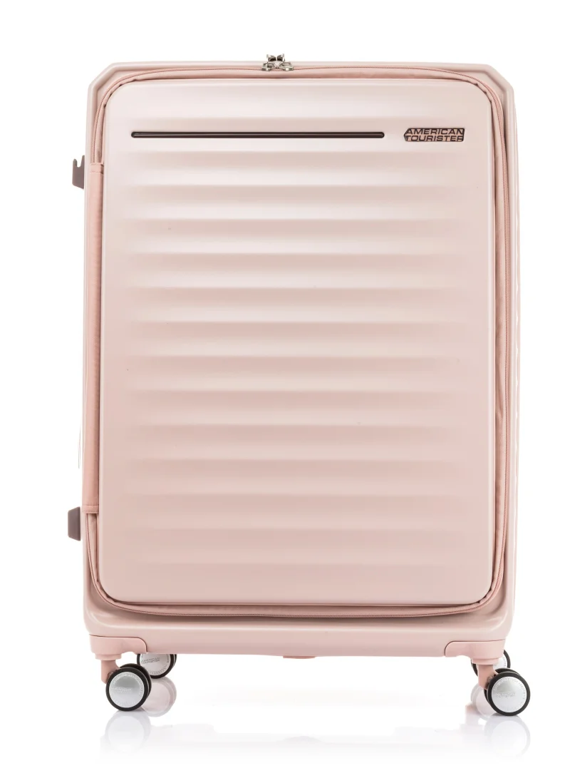 AMERICAN TOURISTER Strawberry Frontec Suitcase, Check-In Size 79 cm / 29 inch, 4 Spinner Wheels, Hard Top, Polycarbonate, Strawberry|Expandable|Book Opening|2-in-1 Optimov™ + STEPause™ Shock Absorbing Wheels|TSA 008 Lock|DuoSaf™ Security Zipper - 3 Years International Warranty  | Best Price UAE