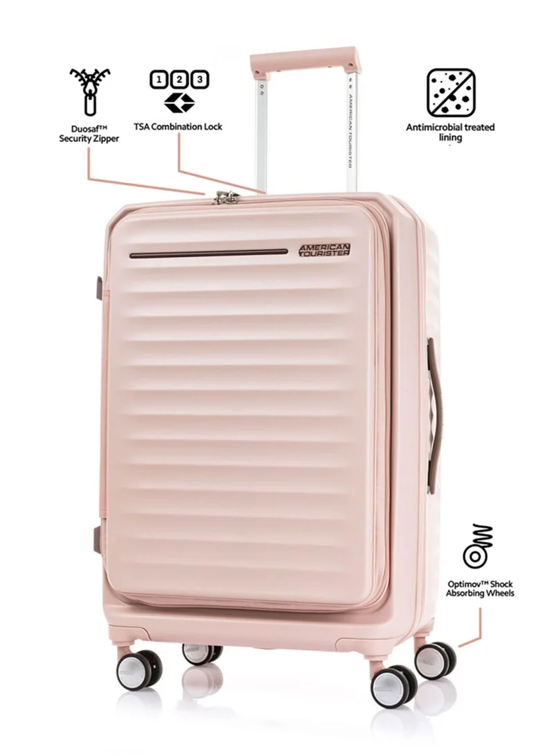 AMERICAN TOURISTER Strawberry Frontec Suitcase, Check-In Size 79 cm / 29 inch, 4 Spinner Wheels, Hard Top, Polycarbonate, Strawberry|Expandable|Book Opening|2-in-1 Optimov™ + STEPause™ Shock Absorbing Wheels|TSA 008 Lock|DuoSaf™ Security Zipper - 3 Years International Warranty  | Best Price UAE