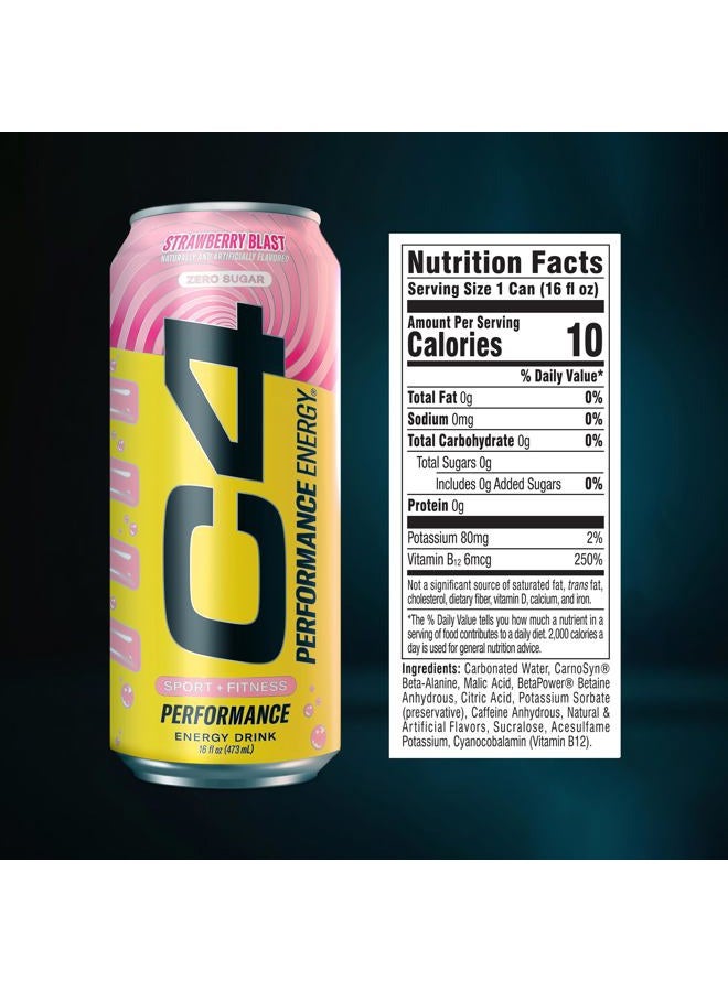 C4 Cellucor C4 Energy Drink, STARBURST Strawberry, Carbonated Sugar Free Pre Workout Performance Drink with no Artificial Colors or Dyes, Pack of 12 - Image 3