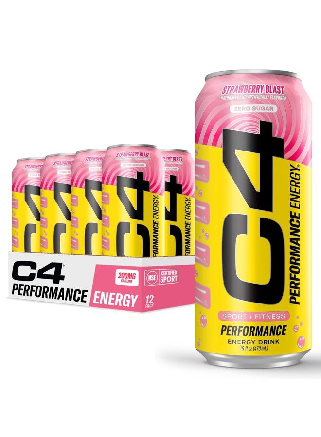 C4 Cellucor C4 Energy Drink, STARBURST Strawberry, Carbonated Sugar Free Pre Workout Performance Drink with no Artificial Colors or Dyes, Pack of 12 - Image 1