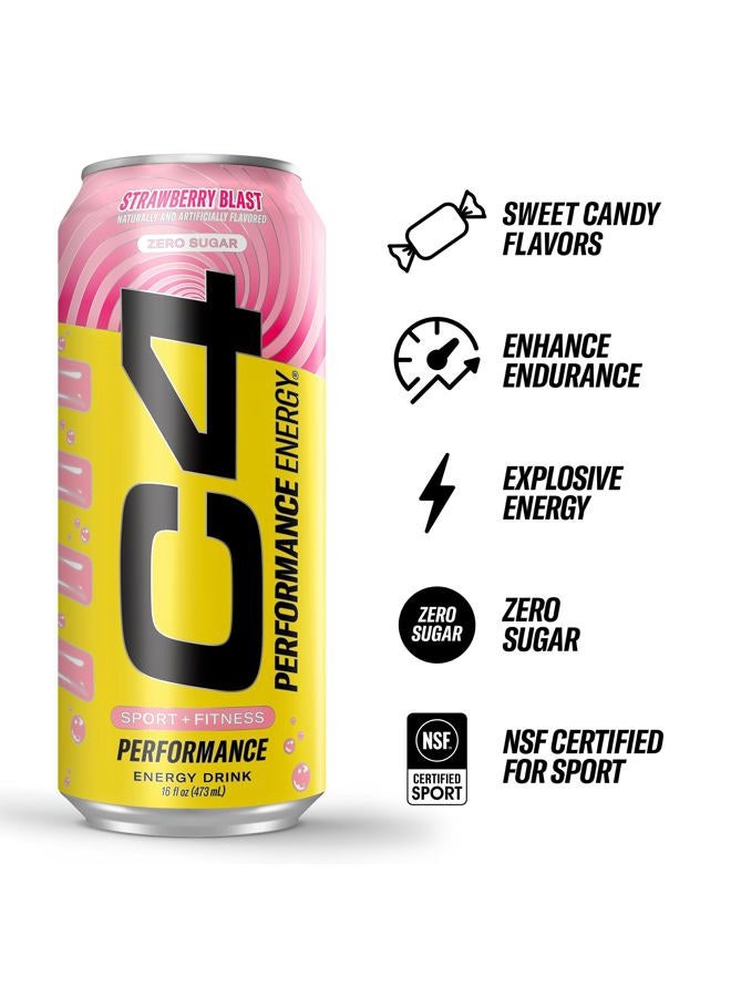 C4 Cellucor C4 Energy Drink, STARBURST Strawberry, Carbonated Sugar Free Pre Workout Performance Drink with no Artificial Colors or Dyes, Pack of 12 - Image 2