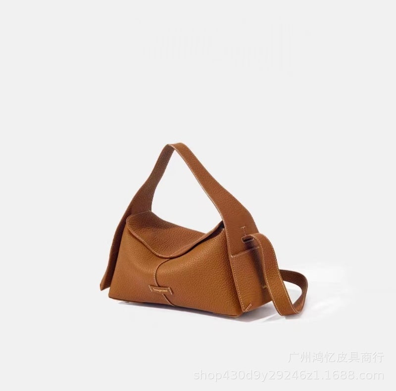 Songmont Leather Hobo Bag Designer Series Cow Leather Handbag For Commuting Spring Summer New Arrival Crossbody Bag Loquat brown (trumpet) gift box 