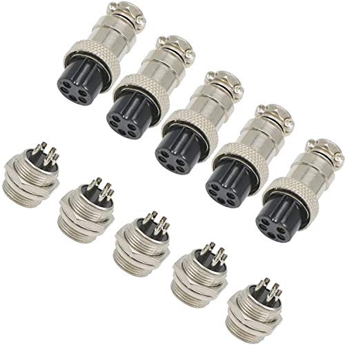 Pen Connector Plugs, 16mm 5 Pin Din Female/Male Aviation Wire Connector Plug, GX16 Metal Chassis Connector Socket - (5 Sets) - Image 1