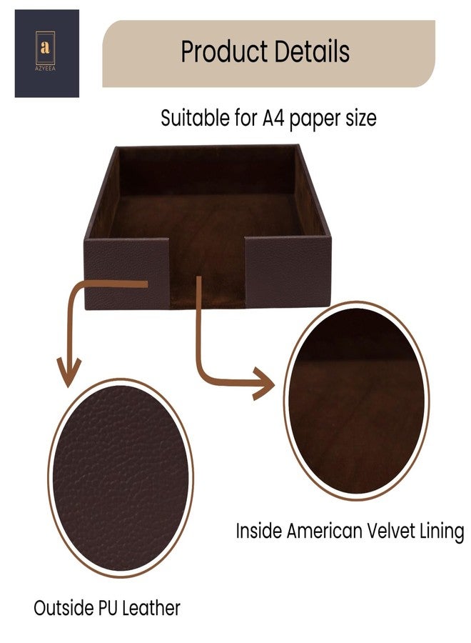 AZYEEA -Leatherette Paper Tray for Desk Table,Office Accessories A4 Document Magazine Holder and Stationary Rectangular Tray with Open Frot Access, Office & Home (Brown) - Image 5