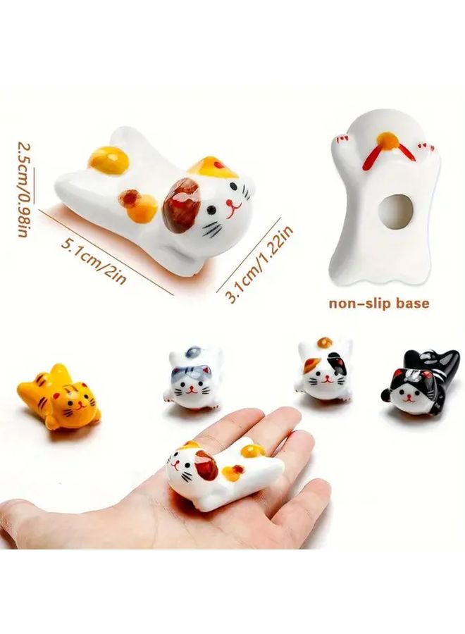 3pcs Lucky Cat Ceramic Chopstick Holder Set Cute Kitchen Utensil Stand - Image 3