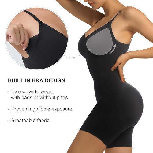 SHAPERX شيبيركس بدلة تشكيل الجسم النسائية للتحكم في البطن مع وسادات قابلة للإزالة، تصميم سلس، شكل الجسم حتى منتصف الفخذ، SZ5468-أسود-S/M - Image 2