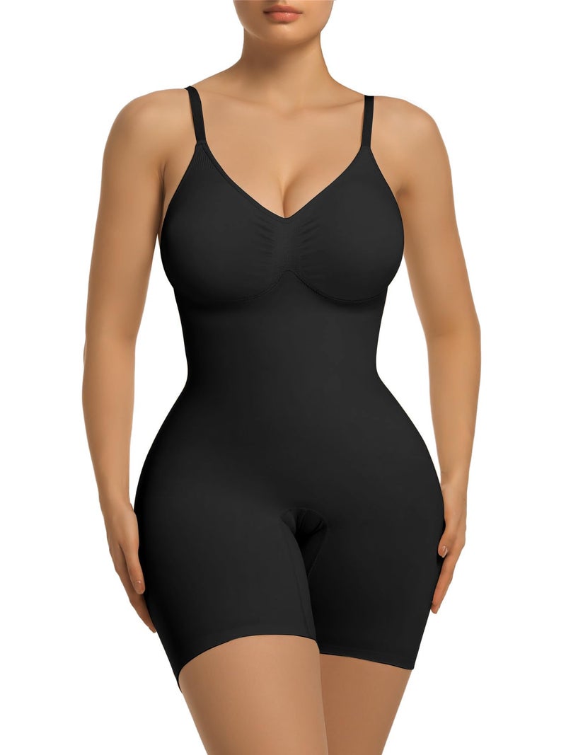 SHAPERX شيبيركس بدلة تشكيل الجسم النسائية للتحكم في البطن مع وسادات قابلة للإزالة، تصميم سلس، شكل الجسم حتى منتصف الفخذ، SZ5468-أسود-S/M - Image 1