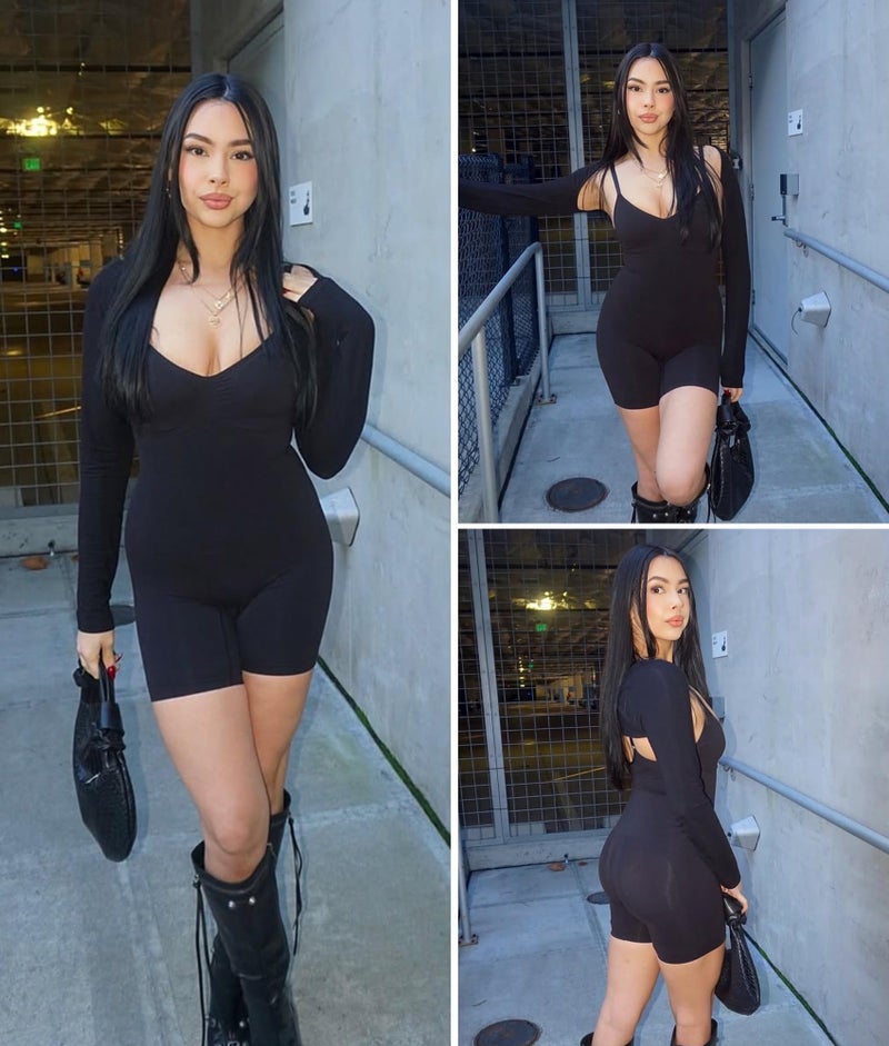 SHAPERX شيبيركس بدلة تشكيل الجسم النسائية للتحكم في البطن مع وسادات قابلة للإزالة، تصميم سلس، شكل الجسم حتى منتصف الفخذ، SZ5468-أسود-S/M - Image 3