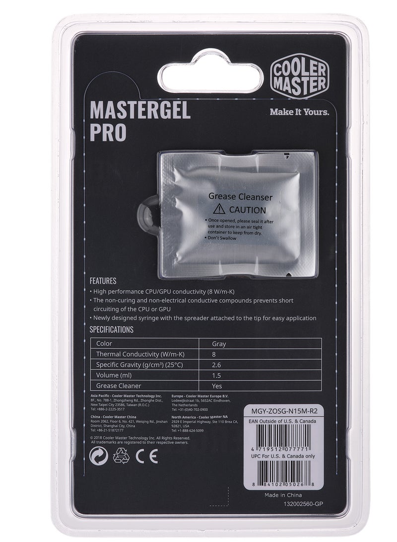 كولر ماستر معجون حراري عالي الأداء من MasterGel Pro، مركب توصيل حراري 8 وات/م ك لمبردات وحدة المعالجة المركزية ووحدة معالجة الرسومات، أداة توزيع بفوهة مسطحة سهلة الاستخدام - Image 2