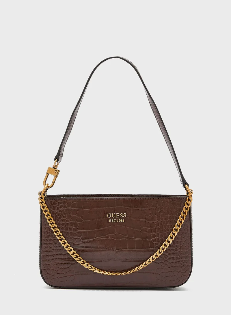 GUESS Katey Croc Mini Top Zip Shoulder Bag