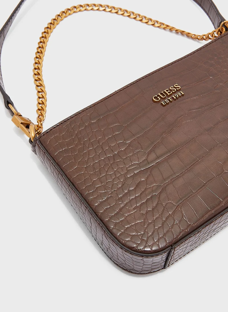 GUESS Katey Croc Mini Top Zip Shoulder Bag