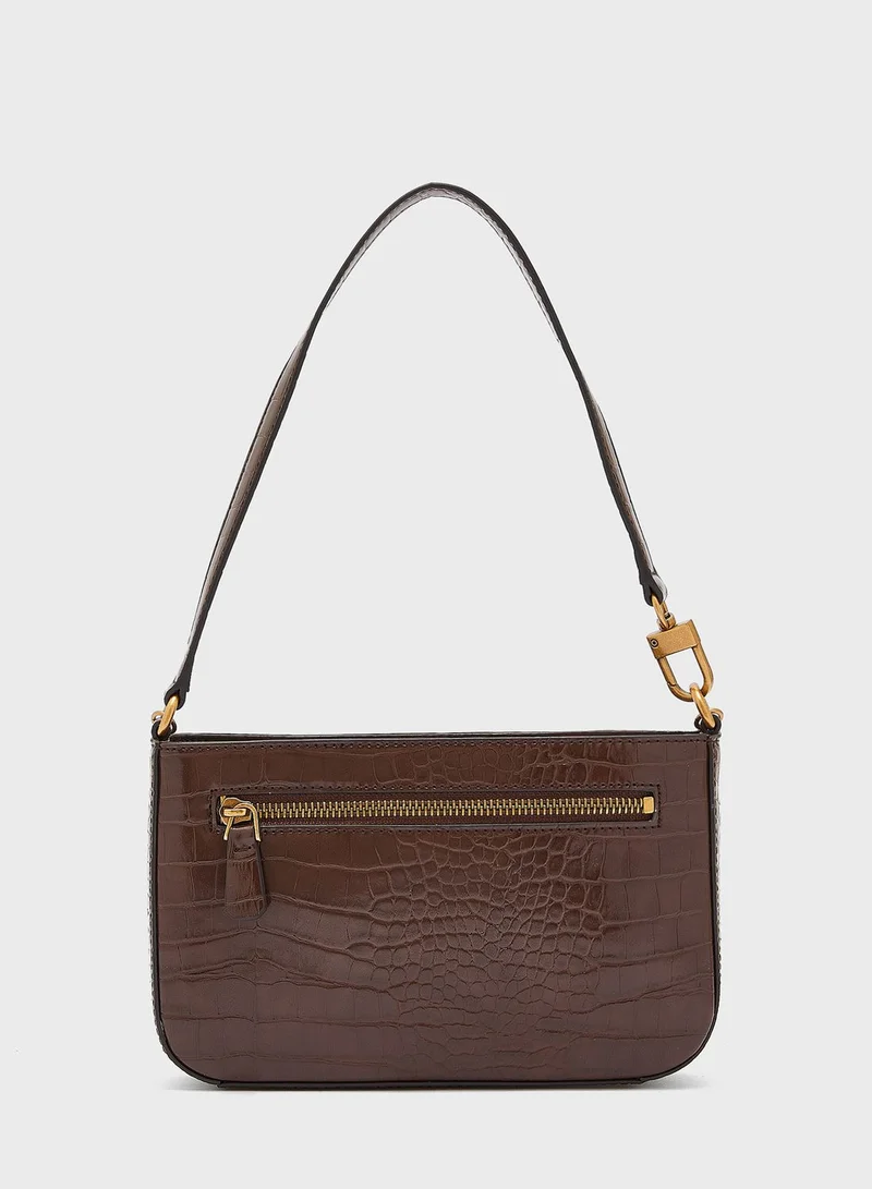 GUESS Katey Croc Mini Top Zip Shoulder Bag