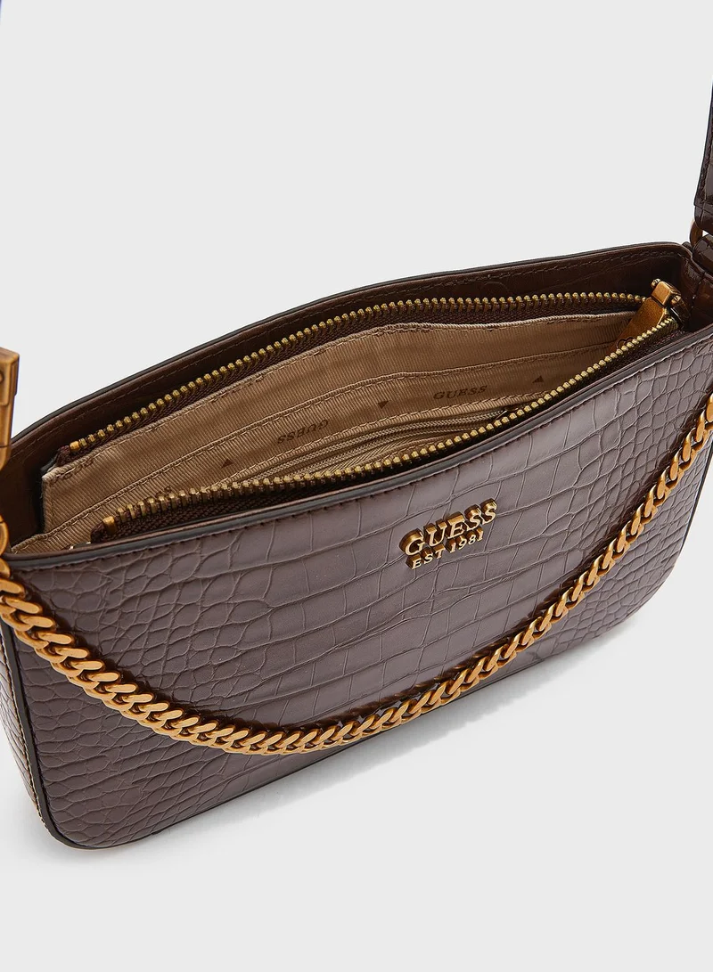 GUESS Katey Croc Mini Top Zip Shoulder Bag