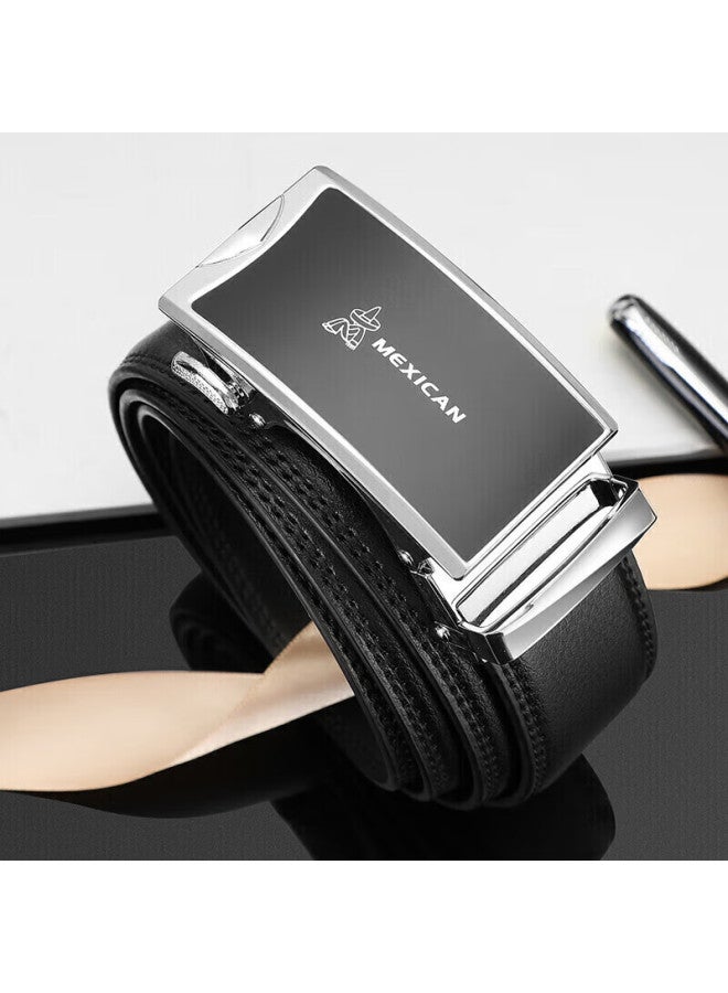 Scarecrow Men's Leather Belt With Automatic Buckle, Genuine Cowhide Business Waistband, Casual Trendy Trouser Belt, Qixi Valentine's Day Gift For Boyfriend - Image 1