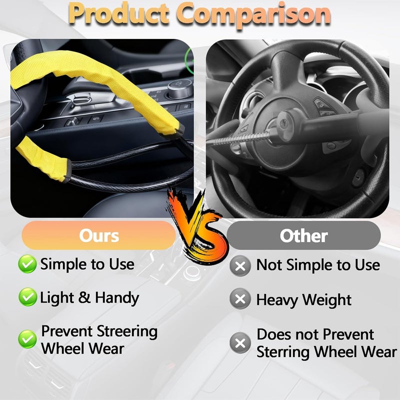 InYoHui Heavy Duty Steering Wheel Lock - High Visibility Anti-Theft Device with 3 Keys for Cars, SUVs, and Vans (Yellow) - Image 5