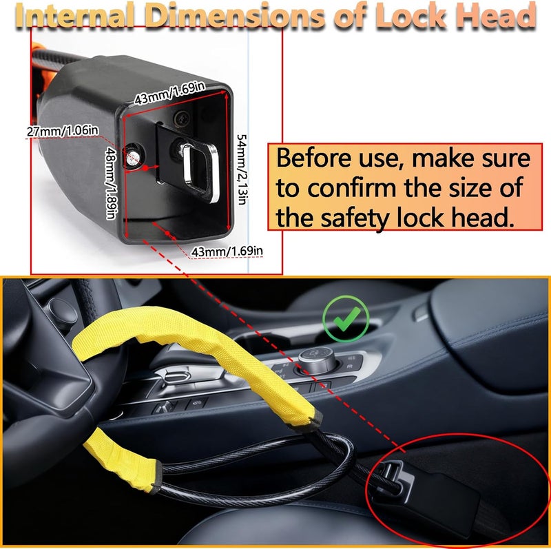 InYoHui Heavy Duty Steering Wheel Lock - High Visibility Anti-Theft Device with 3 Keys for Cars, SUVs, and Vans (Yellow) - Image 3