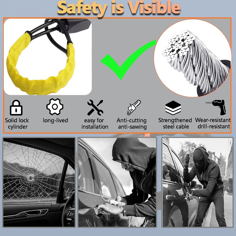 InYoHui Heavy Duty Steering Wheel Lock - High Visibility Anti-Theft Device with 3 Keys for Cars, SUVs, and Vans (Yellow) - Image 2