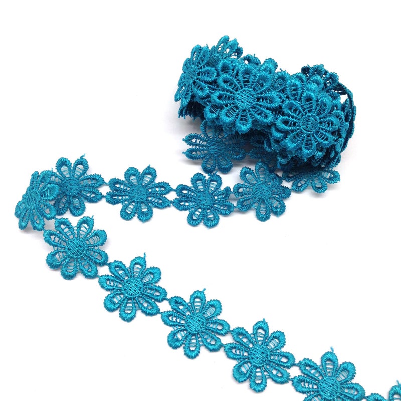 PEPPERLONELY 2 Yards Lake Blue Lace Trim Daisy Flower Ribbon for Clothes Dress Sewing Making Home Party Wedding Decoration Lace Craft Supply