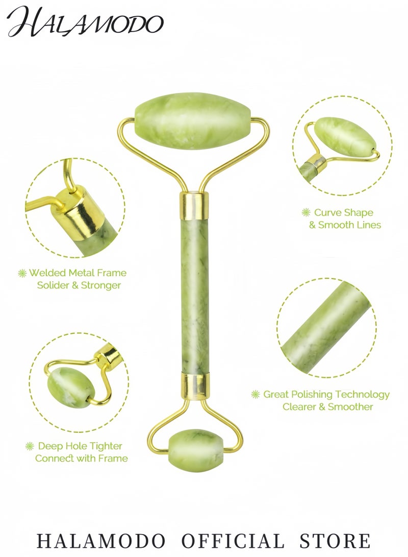 هالامودو جهاز تدليك الوجه الأسطواني رولر الجاد الأداة المستخدمة لتدليك الوجه لمكافحة الشيخوخة والتجاعيد وتجديد البشرة حجر الجاد الطبيعي للعناية بالوجه والجسم والعين - Image 5