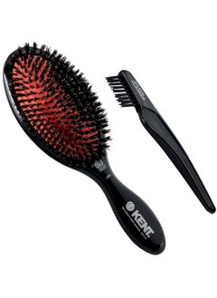 KENT Ent Csfl Classic Shine Large Oval Cushion Straightening Brush And Hair Detangler Natural Black Boar Bristle Hair Brush Shine Hair Brush And Scalp Scrubber For Long Thick Hair + Hairbrush Cleaner  - Image 2