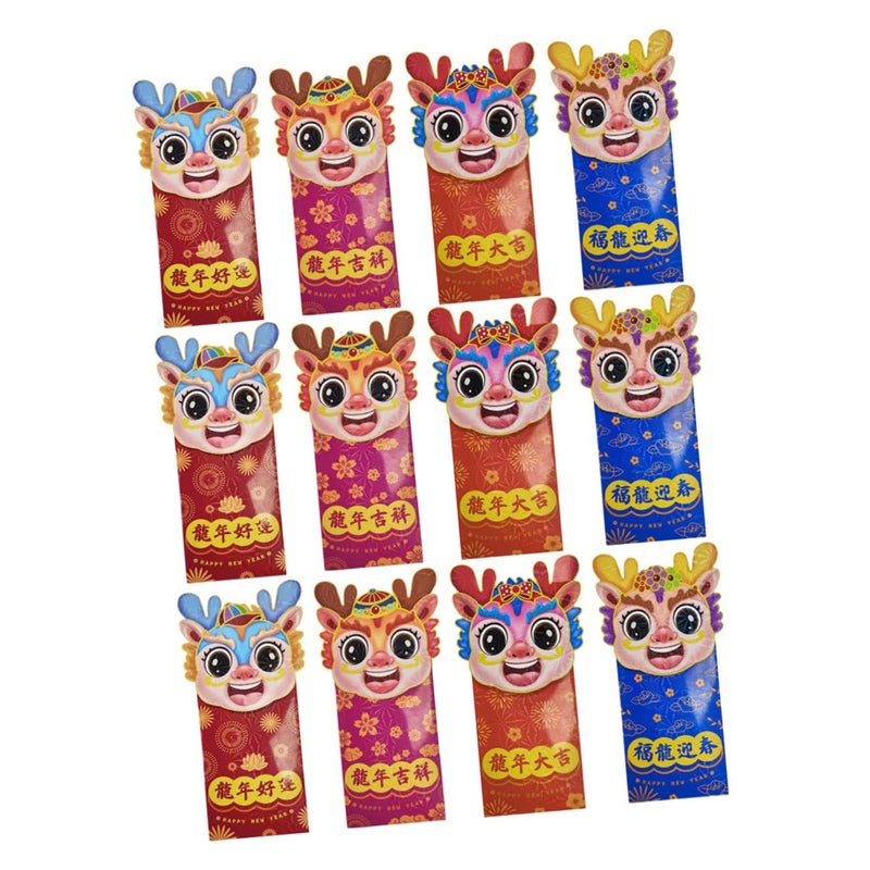 12 Pcs Chinese Red Envelopes For Year Dragon Lucky Money Bags Spring Festival - Image 2