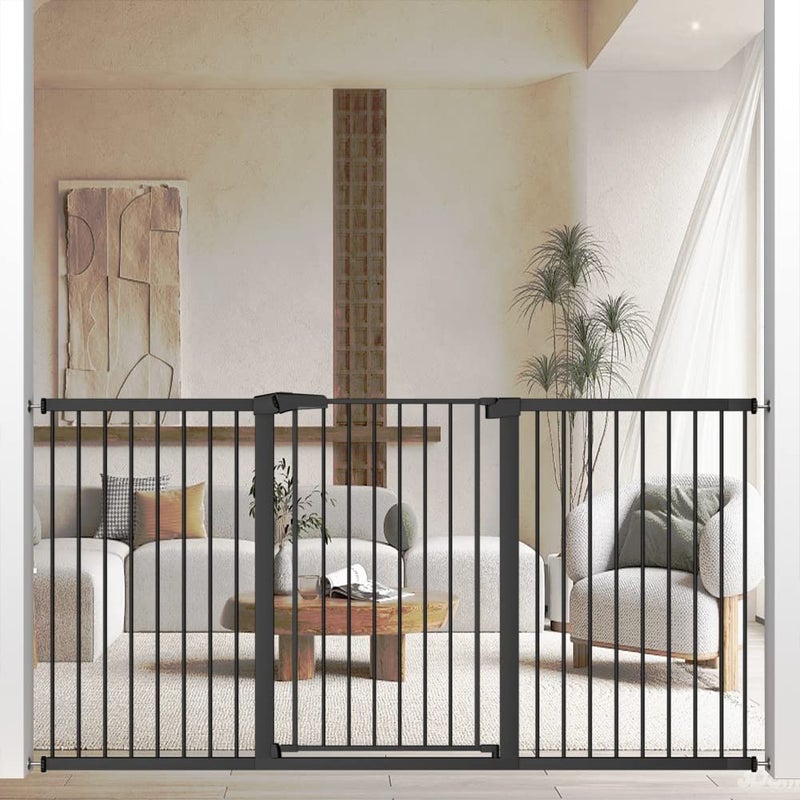 385 Extra Tall Dog Gate 76387913 Wide  Long Large Pressure Mounted Baby Gates with Door for The House Stairs Doorways  Walk Through Toddler Puppy Pet Safety Fence Gate Black