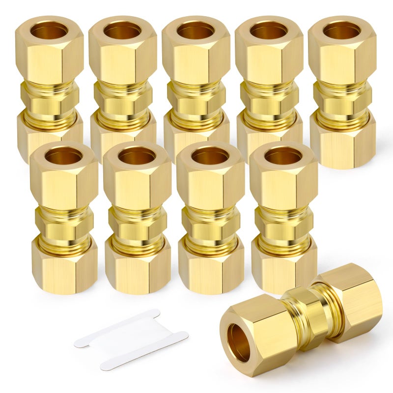 GASHER 10PCS Brass Compression Tube Pipe Fitting Connector 12 Tube OD x 12 Tube OD Connector - Image 2