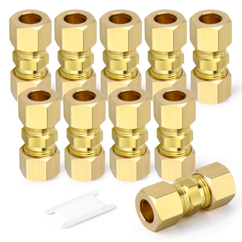 GASHER 10PCS Brass Compression Tube Pipe Fitting Connector 12 Tube OD x 12 Tube OD Connector - Image 1