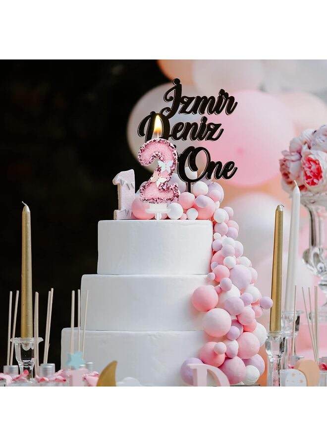 LAMAY Birthday Number Candles, Glitter Number Candles Pink Butterfly Birthday Candles Cake Topper with Sequins for Anniversary Celebrations Supplies (Number 2) - Image 4